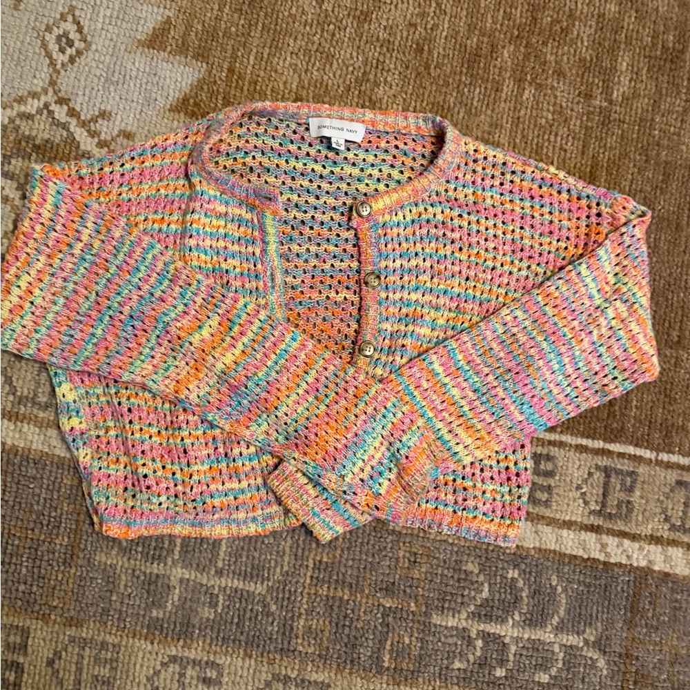 Something Navy Multicolor Knit Women's Sweater - Picture 3 of 6